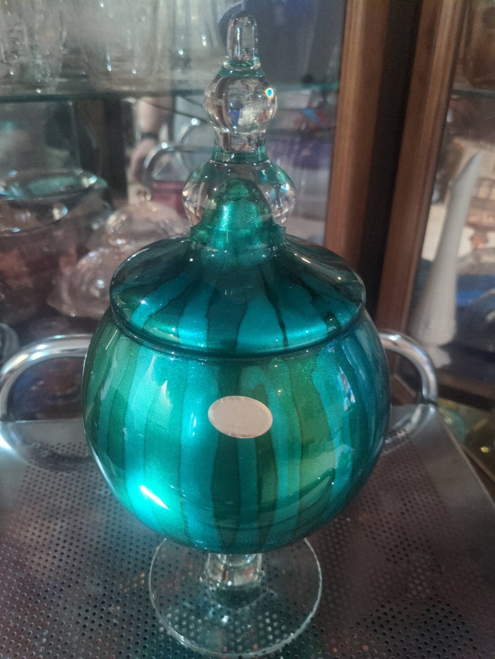 Teal Empoli Glass Decorative Apothecary Jar with Lid -